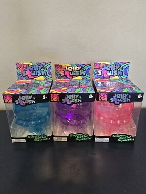 Authentic Needoh Jelly Squish Super Solid Squish Toy - Blue, Purple, Pink TRIO